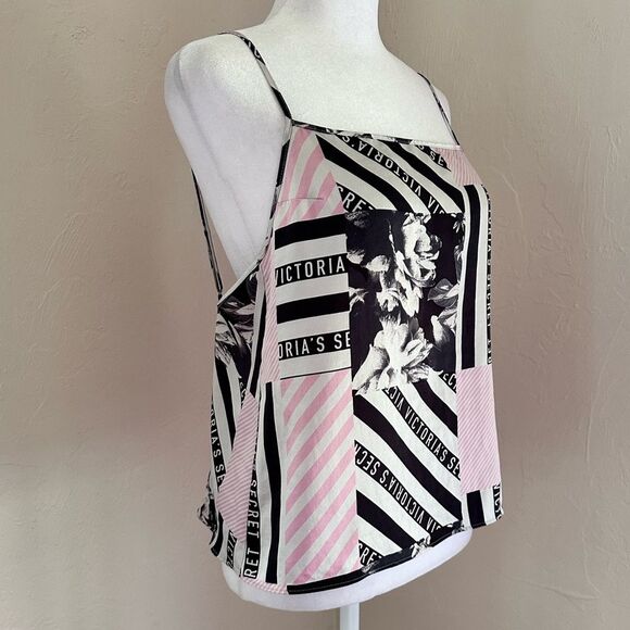 Victoria’s Secret Newspaper Floral Stripe Patchwork Print Satin Cami Tank S - Picture 2 of 12